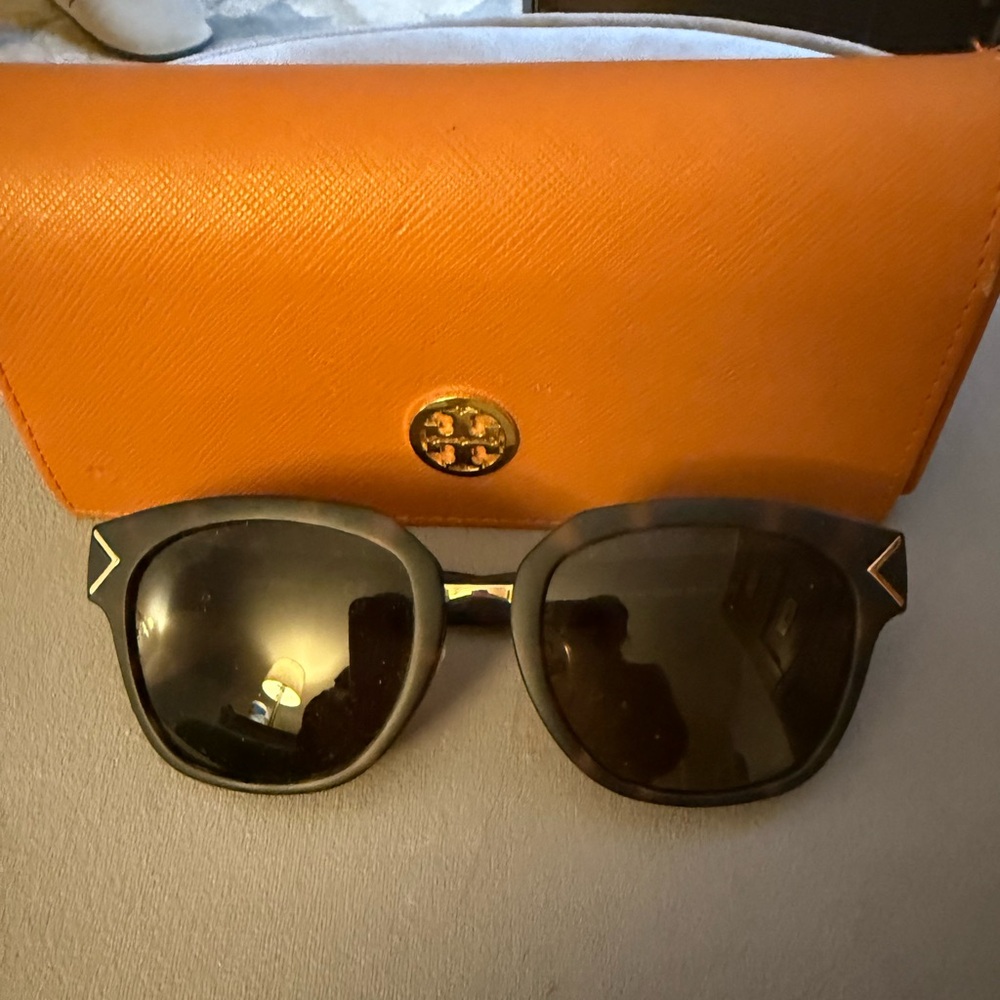 Tory Burch Tortoise Sunglasses with Bold Orange Case